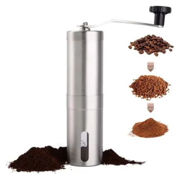 Kitchen Machines Manual Coffee Grinder Stainless Steel Conical Coffee Bean Grinder with Hand Crank and 18 Adjustable Settings