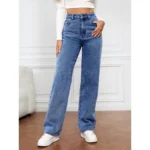 Spring Summer 2024 New Jeans Women Stretch Washed Denim Straight-Leg Pants Trousers Women Fashion High Waist Button Zipper Jeans