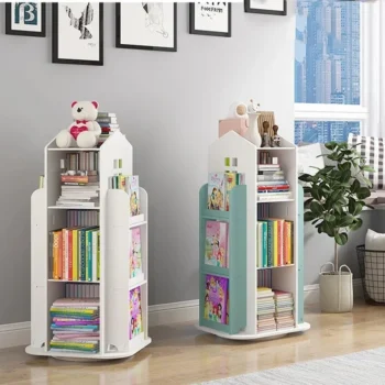 Children's Bookshelf 360° Rotating Cartoon Books Rack Floor Simple Child Book Shelf for Home Bookcases Furniture Book Rack