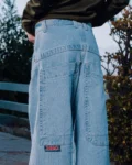 Hip Hop Vintage Blue High Waisted Washed Jeans for Women's New Big Pocket Baggy Trend Straight Pants Casual Style Trousers