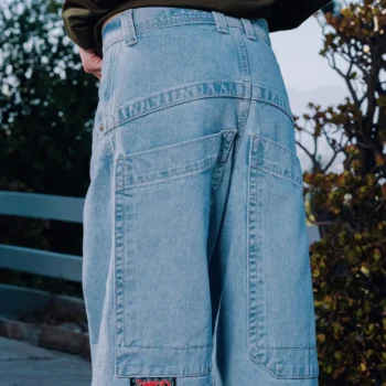 Hip Hop Vintage Blue High Waisted Washed Jeans for Women's New Big Pocket Baggy Trend Straight Pants Casual Style Trousers