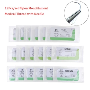 12PCS 2.0/3.0/4.0 Needle Suture Nlon Medical Thread Sterile Surgical Practice