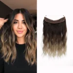 Synthetic Long Wave No Clip Hair Extensions One Piece False Hairpiece Ombre Black Brown Natural Fish Line Hairpiece for Women