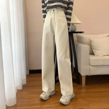 Vintage Jeans Women's Spring Autumn New Style Petite High-waisted Slimming Korean Straight-leg Loose-fit Wide-leg Trousers
