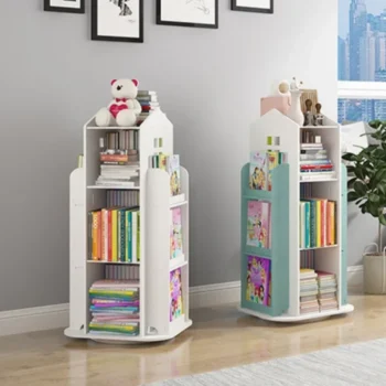 Children's Bookshelf Rotating Cartoon Books Rack Floor Simple Child Shelf for Home Bookcases Furniture