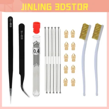 24Pcs 3D Printer Nozzle Cleaning Kit with MK8 Nozzle 0.4mm Needles Cleaner Tweezers Copper Wire Toothbrush Cleaner Nozzle Tool