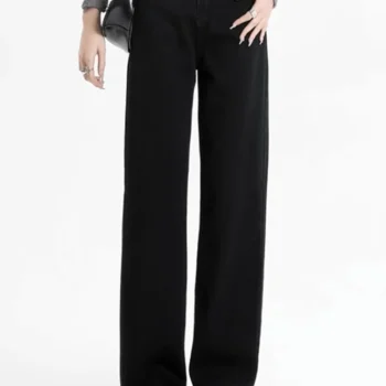 Girls High Waist Wide Leg Jeans Lady High Street Denim Straight Leg Pants Female Retro Blue Light Blue Black Gray Pink Trousers