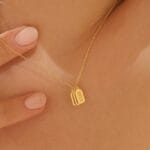 14k Solid Gold Personalized Bar Tag Necklace • Vertical Bars Initials Anniversary Gift for Wife • Minimalist Engraved Name/Date Tag Pendant