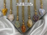 Dainty Healing Crystal Necklaces Gold Boho Amethyst Rose Quartz Green Aventurine Blue Lace Agate Citrine Natural Stone Wire Wrap Pendant