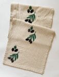 hand block printed linen table runner. olive toss on stripe. organic eco-friendly. boho decor. tablecloth. modern. thanksgiving / fall