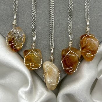 November Birthstone Citrine Necklace Dainty Silver Crystal Healing Boho Charm Natural Stone Wire Wrapped Hippie Gemstone Pendant