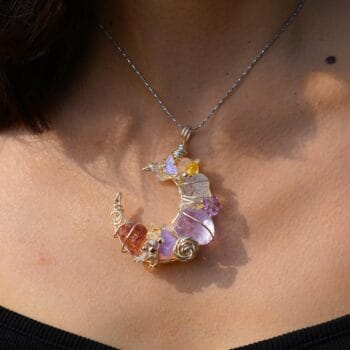 Moonstone Pendant, Lunar Jewelry, Wire Wrapped Crescent Moon Crystal Necklace - Handmade Boho,Healing Gemstone, Spiritual Gift for Christmas