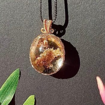 Handcrafted Golden Rutilated Pink Garden Quartz Pendant Necklace, Wire Wrapped Scenic Lodolite Healing Crystal Gift for Her Jewelery Decor