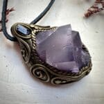 Purple Cubic Fluorite and Azurite Necklace