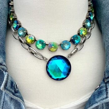 Fiji Layered with a Green Blue Pendant • 12mm Genuine Austrian Crystal Necklace