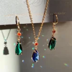 Howls Moving Castle Howl Necklace Cosplay Earrings Howl Green Jade Tear Drop Earrings Necklace Set Emerald Moving Jewelry Set