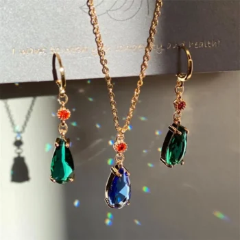Howls Moving Castle Howl Necklace Cosplay Earrings Howl Green Jade Tear Drop Earrings Necklace Set Emerald Moving Jewelry Set