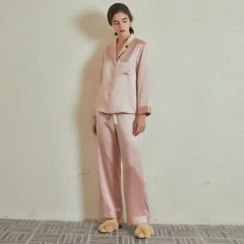 30mm Muberry Silk 2Piece Women Pajama Set Autumn and Winter Pijamas Woman Long Sleeve Home Wear Pure Silk Pajamas Shirts Pants