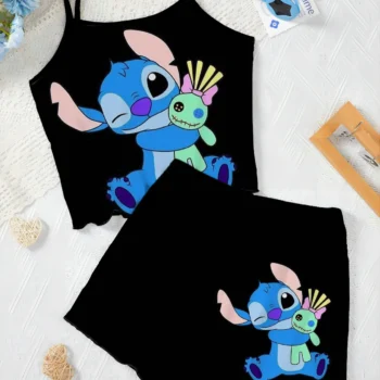 Slip Dress Stitch Elegant Women's Sets Lettuce Trim T-shirt Top Pajama Skirt Disney Pieces Short Piece Outfit Summer Suit Disney