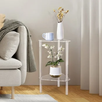 Clear Acrylic End Table, Corner Side Table For Small Spaces, Small Accent Table For Living Room, Bedroom