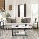 Gusto Mid Century Modern Dinning Table Serving Coffee Faux Marble Coffee Table With 2 Round End Side Tables White Black Dolce