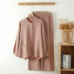 Autumn and Winter Cotton Flower Printing Women's Retro Style Small Flower Pajamas Set Long Sleeved Home Clothing Set