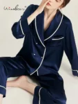 Winsleter,Women's Lapel Long Sleeved,Simplicity Home Fury,6A 16.5MM 100%Mulberry Silk Pajamas Set,2024 Spring New S419103QC