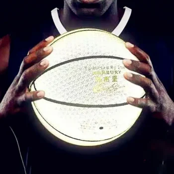 PU Leather Holographic Basketball Ball Glow Luminous Reflective Basketball Size 7 for Night Game Great Gift Glowing Balls