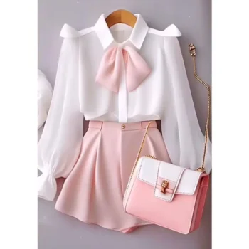 2024 Summer New Women's Academy Style Top Paired with High Waist Shorts Short Two Piece Set Vestidos De Mujer Y2k Clothes