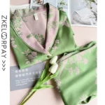kf-S3882b114407846f8b28251ab29d221e8x-Two-Pieces-Ice-Silk-Pajamas-for-Women-Spring-Autumn-Fashionable-Temperament-Green-Noble-Long-Sleeved-Pants