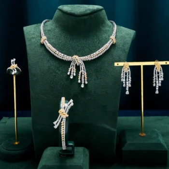 TIRIM Luxury Cubic Zirconia Necklace Set for Women Dubai Jewelry Sets Bridal Wed Jewelri Wedding & Engagement musulman ens
