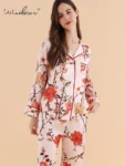 Winsleter, 16MM 100%Real Silk Elegant Pajama Set, Women Print Antibacterial, French Retro Casual Homewear, Fall Winter S40815CC