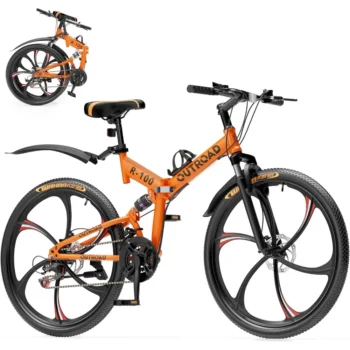 26 Inch Folding Mountain Bike, 21 Speed Full Suspension High-Carbon Steel MTB Foldable Bicycle