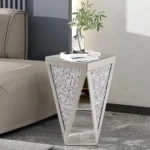 Silver Mirrored End Table, Crystal Inlay Side Table Accent Table, Small Mirrored Coffee Table for Living Room, Bedroom GN152TB