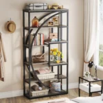 Tribesigns Bookshelf, Industrial 5-Tier Etagere Bookcase, 70.8 inch Tall Bookshelf with 8 Open Storage Shelf, Vintage Grey