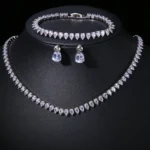 Emmaya Zircons Gorgeous Cubic Zirconia White Gold Color Round Wedding Bridal Necklace Earrings Party Jewelry Set for Brides