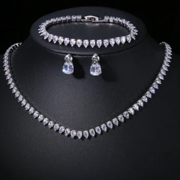 Emmaya Zircons Gorgeous Cubic Zirconia White Gold Color Round Wedding Bridal Necklace Earrings Party Jewelry Set for Brides