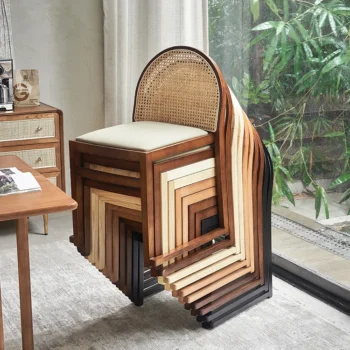 Relax Backrest Rattan Chair, BUDI STACKABLE WOOD AND RATTAN DINING CHAIR, Nordic Retro Solid Wood Dining Chairs. Home Furniture