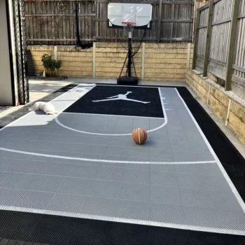 Beable Home Backyard Outdoor PP Sports Interlocking Floor For Basketball Training Black Grey Tiles With White Lines