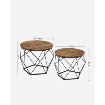VASAGLE Small Coffee Table Set of 2,Bedroom, Office, Rusti Round Coffee Table with Steel Frame, Side End Table for Living Room