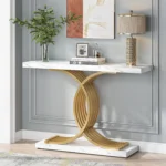 Tribesigns Gold Entryway Table, Modern 39-Inch Console Faux Marble Narrow Wood Sofa with Geometric Metal Legs