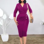 New European and American women slim professional skirt ladies suit collar button dress