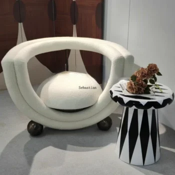 Nordic Luxury Style Living Room, Bedroom, Lamb Plush Sofa Chair, Medieval Italian Leisure Chair, Single Person Sofa Chair