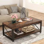 Tribesigns Industrial Coffee Table, 43 inch Cocktail Table with Storage Shelf for Living Room, 2 Tier Center Tea Table