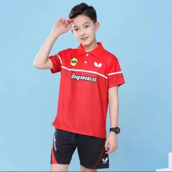Custom a set of men's and women's table tennis T-shirt shorts quick drying breathable lapel sports T-shirt team custom LOGO