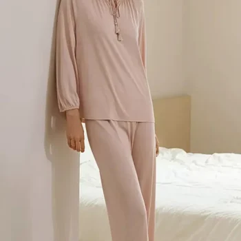 Birdtree, 100%Real Silk Knitted Pajamas Sets, Women Tassel Fashion Elegant, Soft 2024 Summer Fall New Sleepwear Pyjama S479117QM