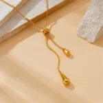 kf-S76360f1160d842c1ba5b918c1da6df83x-DIEYURO-316L-Stainless-Steel-Adjustable-Water-Droplet-Tassels-Necklace-Earrings-Women-New-Golden-Fashion-Jewelry-Set