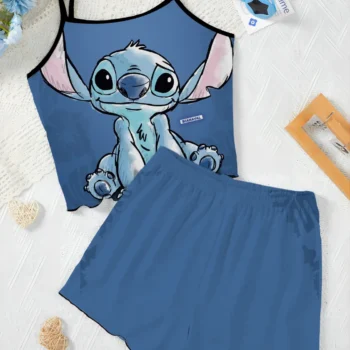 Home Dress Women's Suit T-shirt Pajama Skirt Lettuce Trim Top Stitch Short Sets Disney Pieces Elegant 2-piece Disney Slip Dress