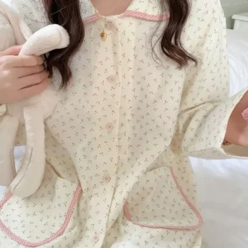 2024 New Japanese Style Sweet Floral Pajama Set Women's Spring Ins Style Premium Casual Loungewear Two-Piece Set