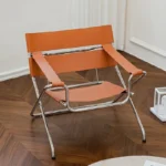 Nordic Saddle Leather Portable Storage Folding Recliner Designer Wassily Single Chair Stainless Steel Single Back Chair Sofa
